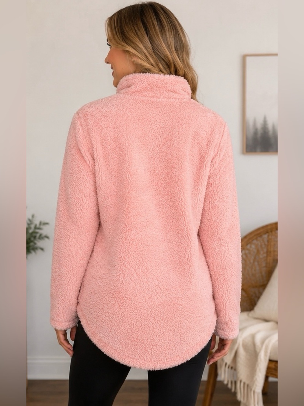 Charles River Apparel Pink Sherpa Quarter Zip Pullover Jacket Large Cozy - Picture 2 of 14